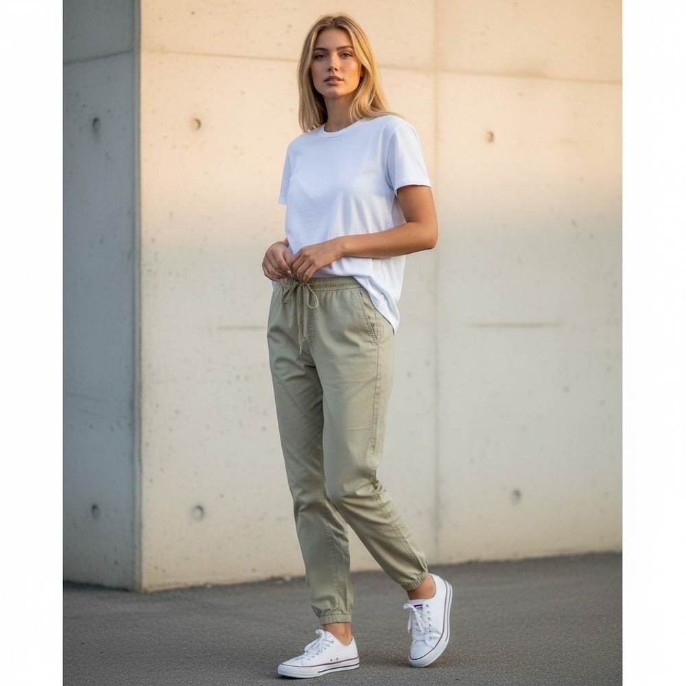 COS High Waisted Utility Jogger Pants Womens L Pastel Green Stretch Loungewear